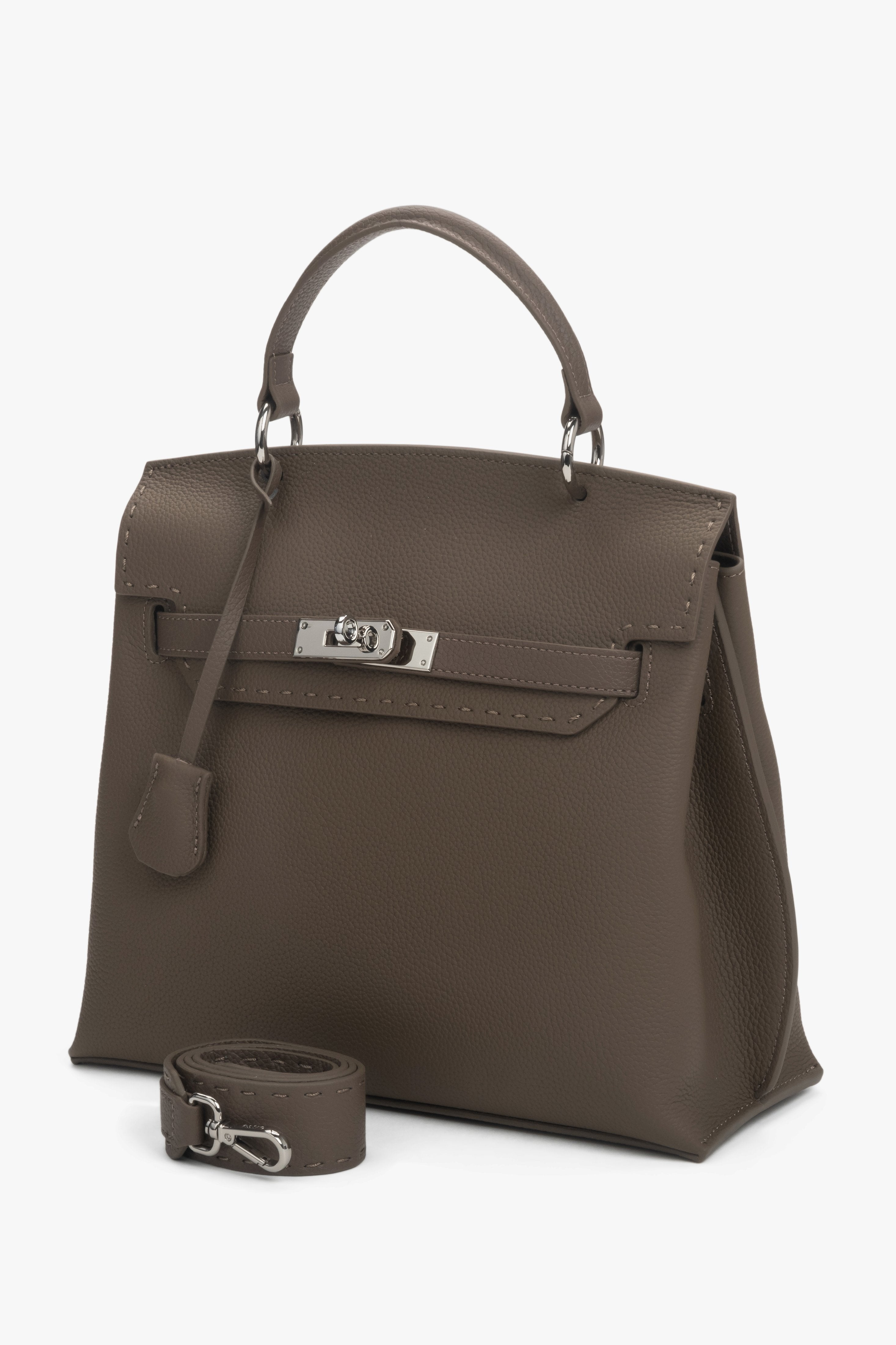 Women’s Taupe Genuine Leather Satchel Bag Estro.