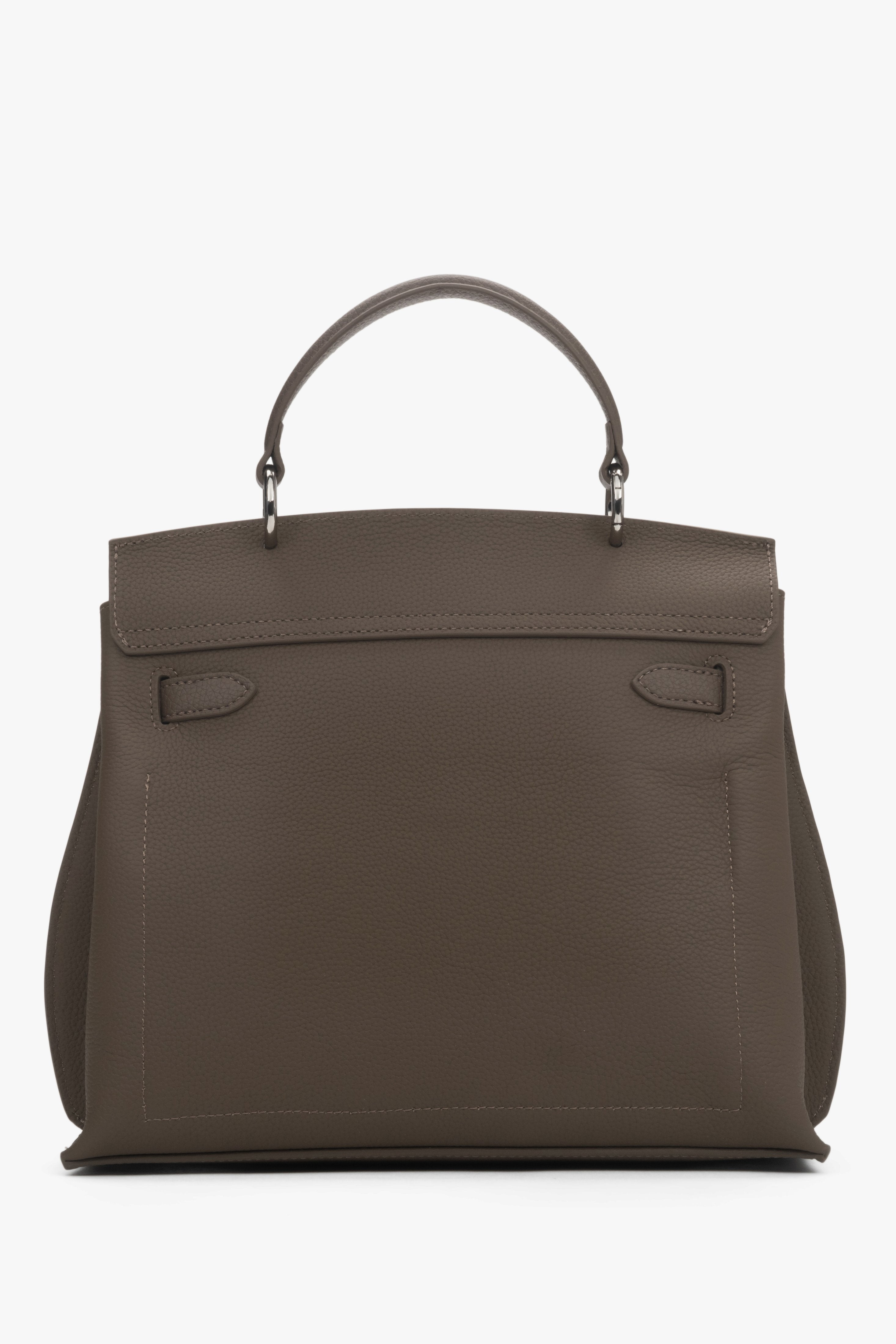Made of genuine leather, women’s taupe satchel bag Estro.