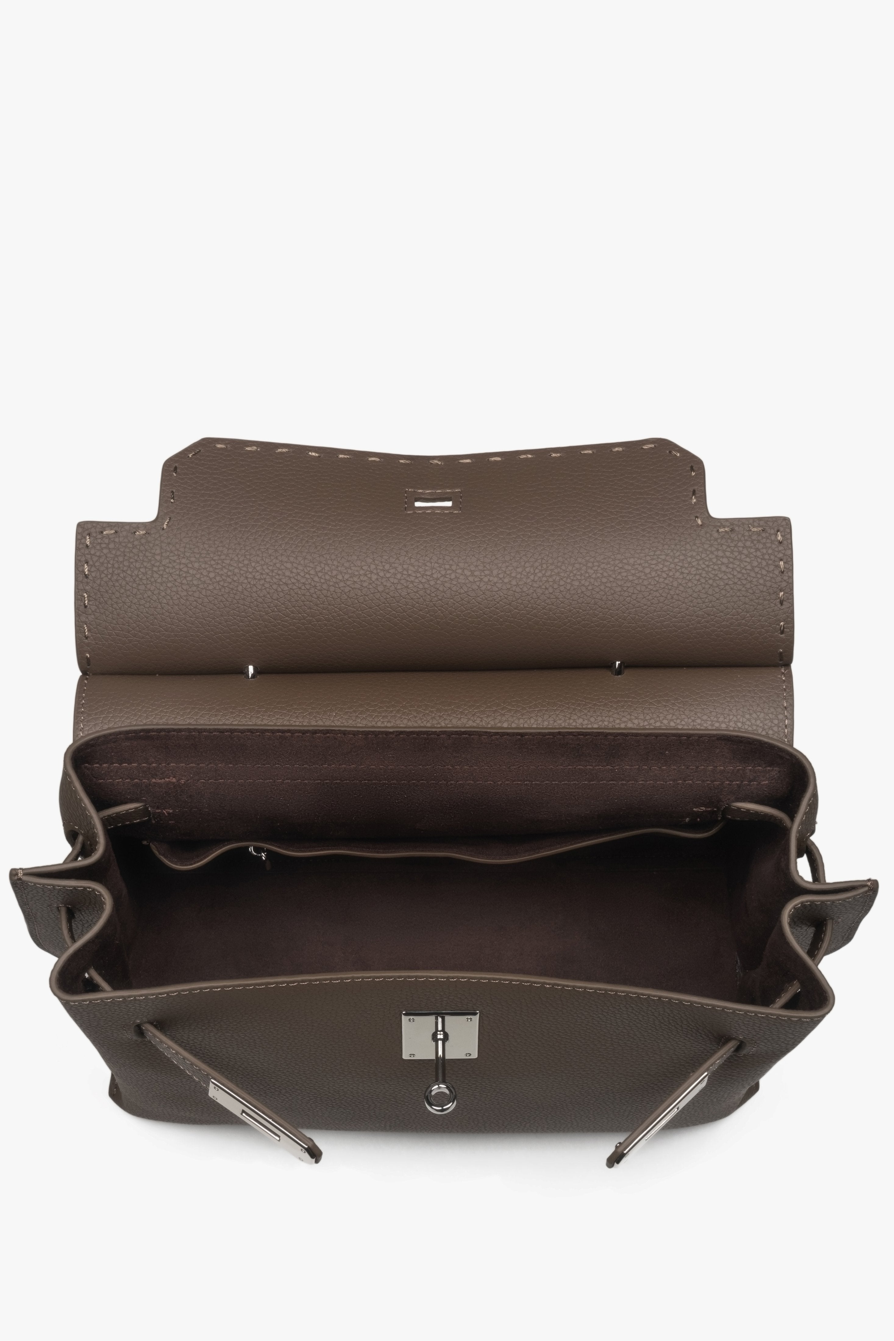 Women’s Estro satchel bag in taupe, made of genuine leather.