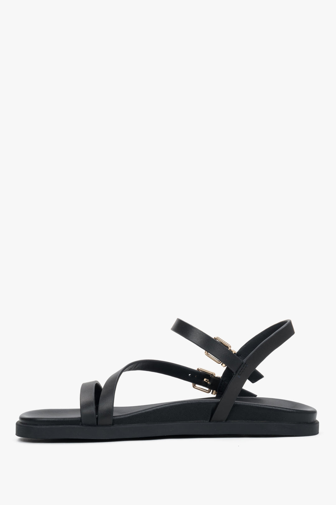 Women’s comfortable black leather sandals with thin straps Estro.
