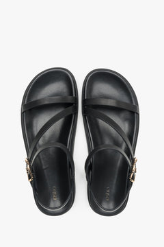 Comfortable women’s sandals, black, made of leather, with thin straps, Estro.