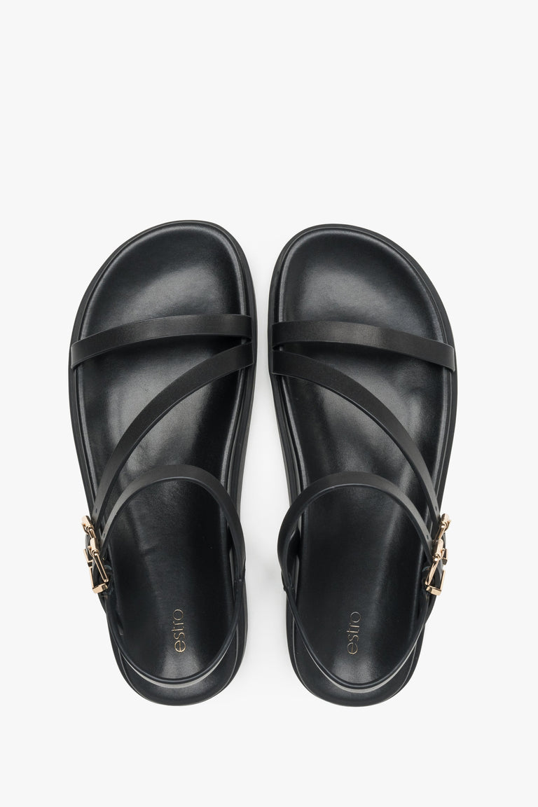 Comfortable women’s sandals, black, made of leather, with thin straps, Estro.