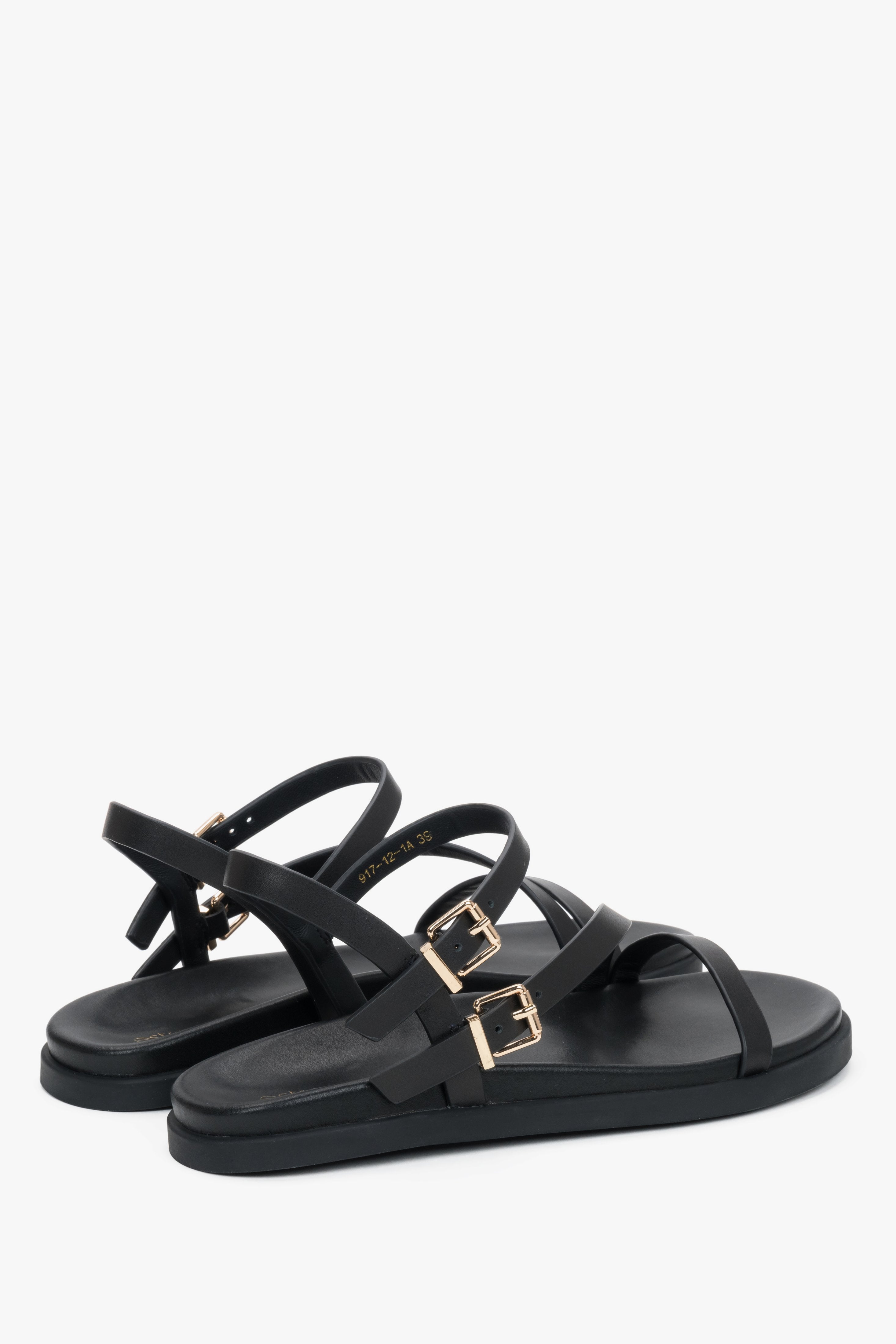Made of natural leather, comfortable black women’s sandals with thin straps Estro.