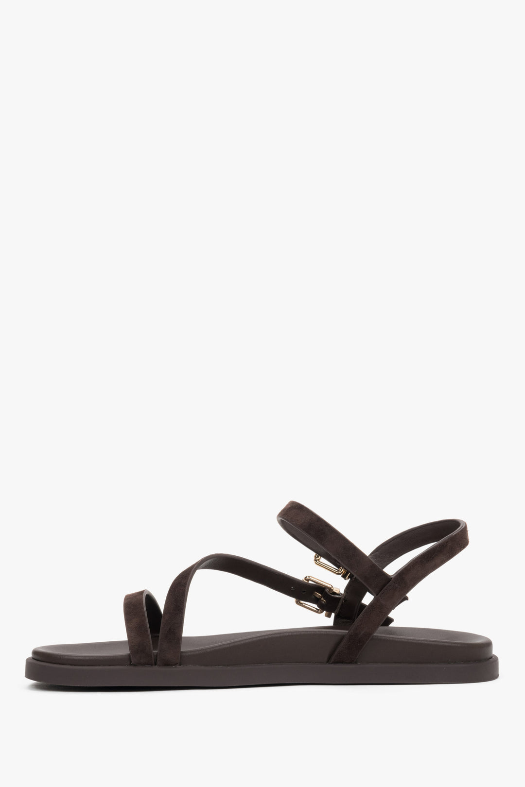 Women’s comfortable dark brown velour sandals with thin straps Estro.