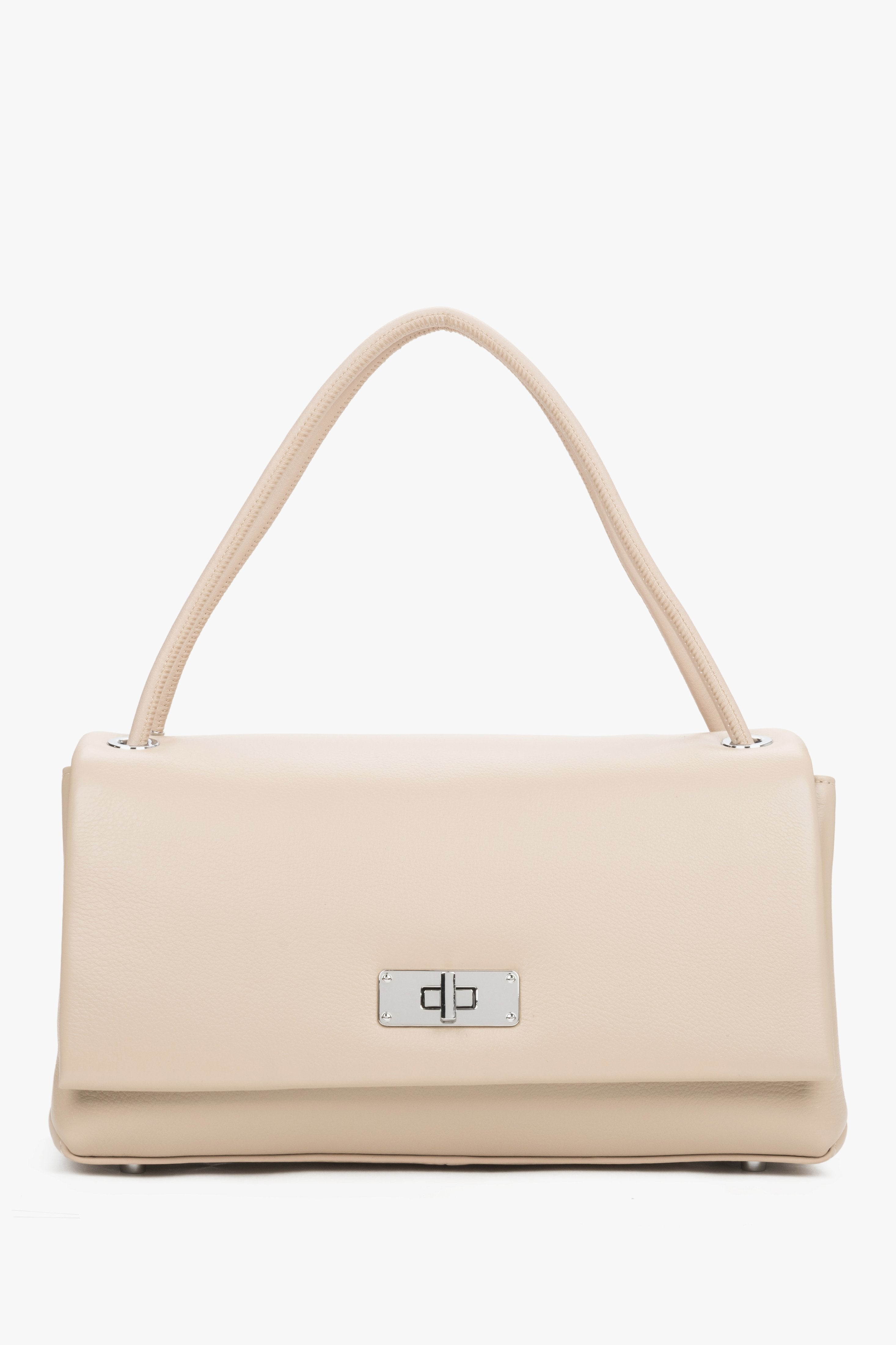 Women’s Compact Beige Crossbody Bag made of Genuine Leather Estro ER00119796.