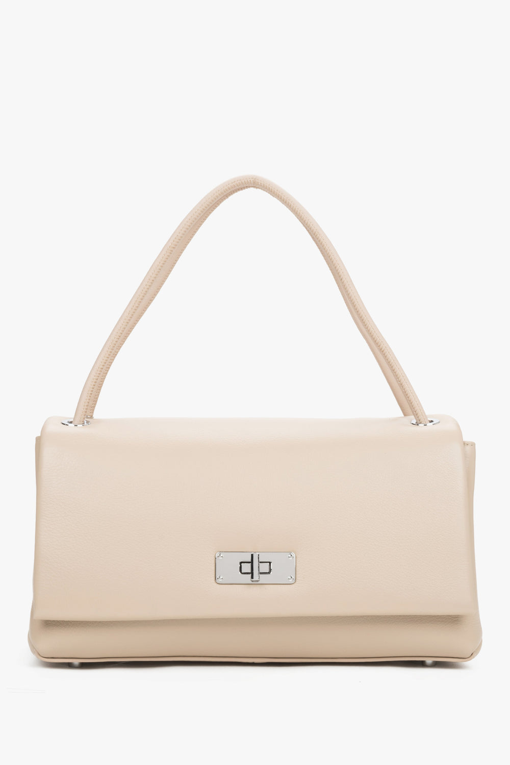 Women’s Compact Beige Crossbody Bag made of Genuine Leather Estro ER00119796.