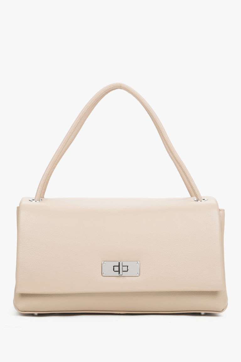Women’s Compact Beige Crossbody Bag made of Genuine Leather Estro ER00119796.