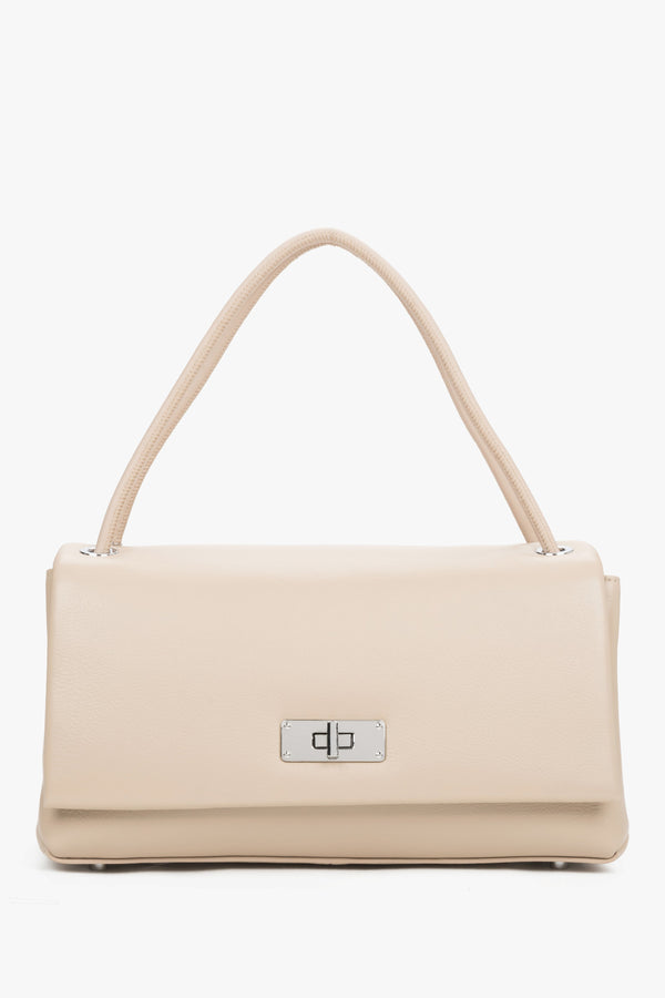 Women’s Compact Beige Crossbody Bag made of Genuine Leather Estro ER00119796.