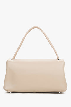 Compact beige women’s crossbody bag made of genuine leather– back view.