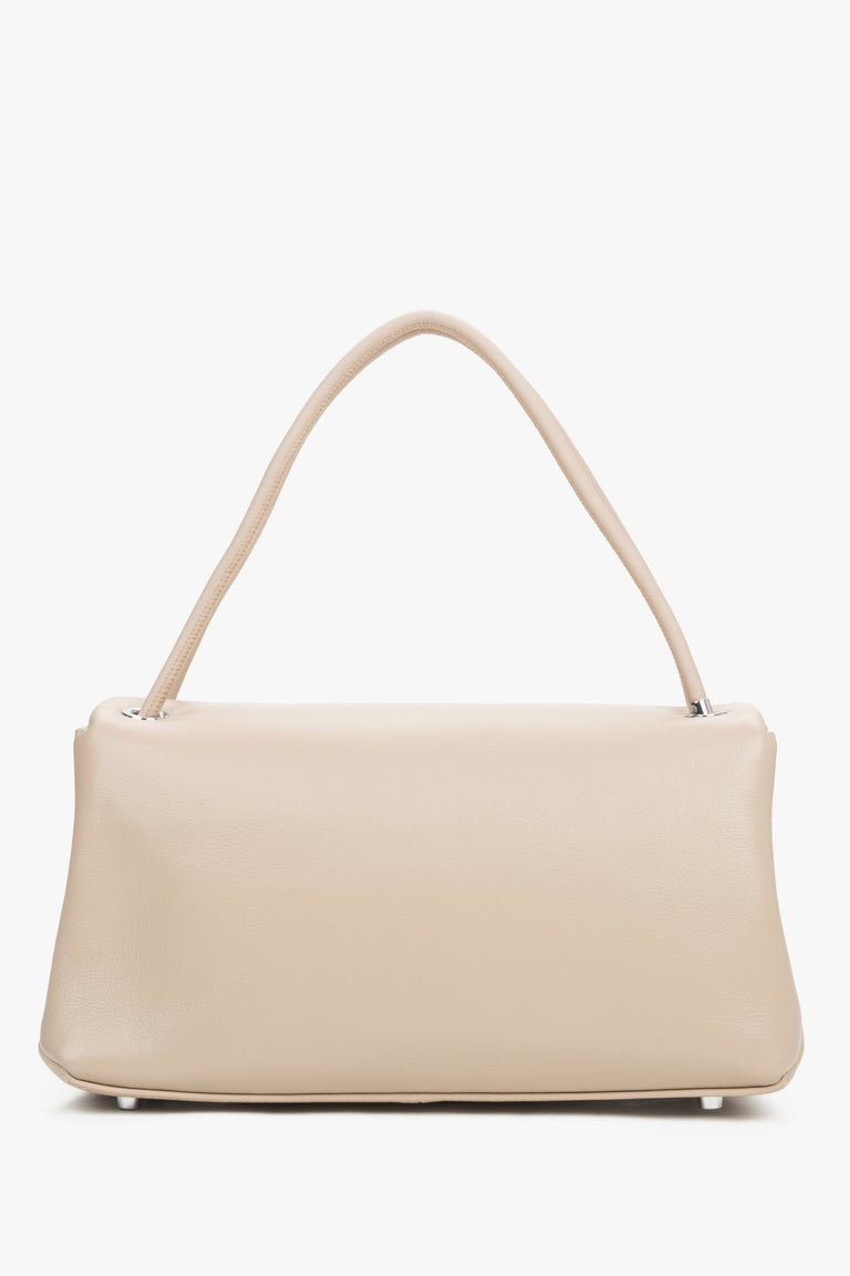 Compact beige women’s crossbody bag made of genuine leather– back view.