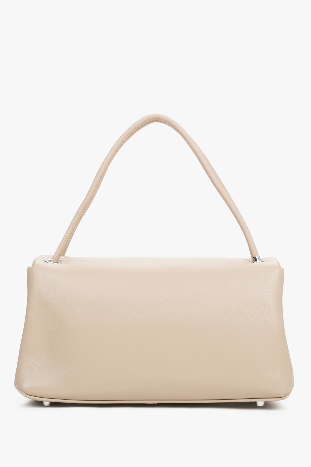 Compact beige women’s crossbody bag made of genuine leather– back view.
