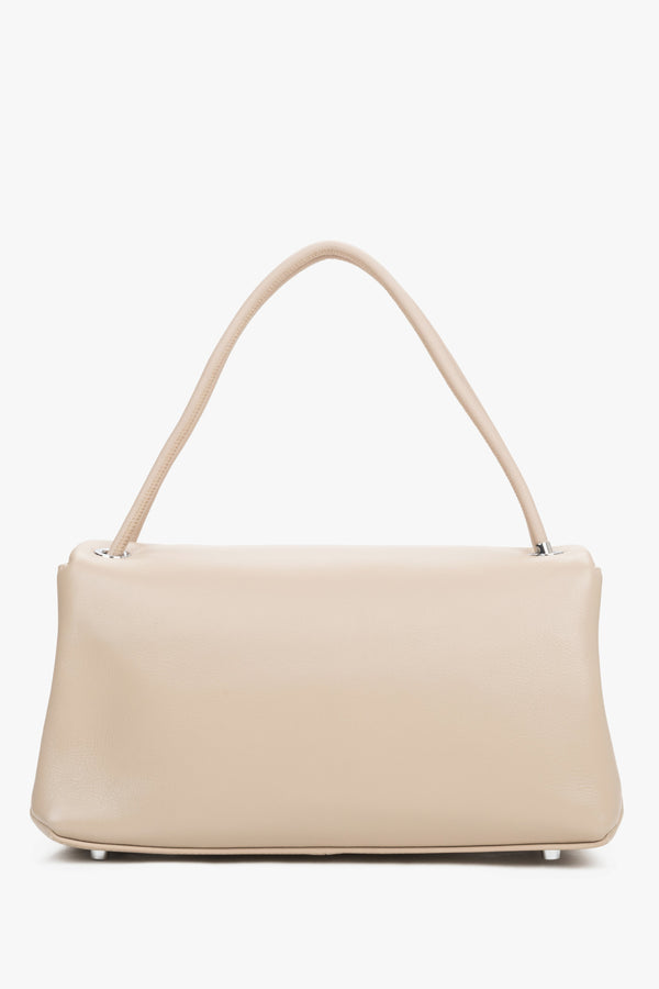 Compact beige women’s crossbody bag made of genuine leather– back view.