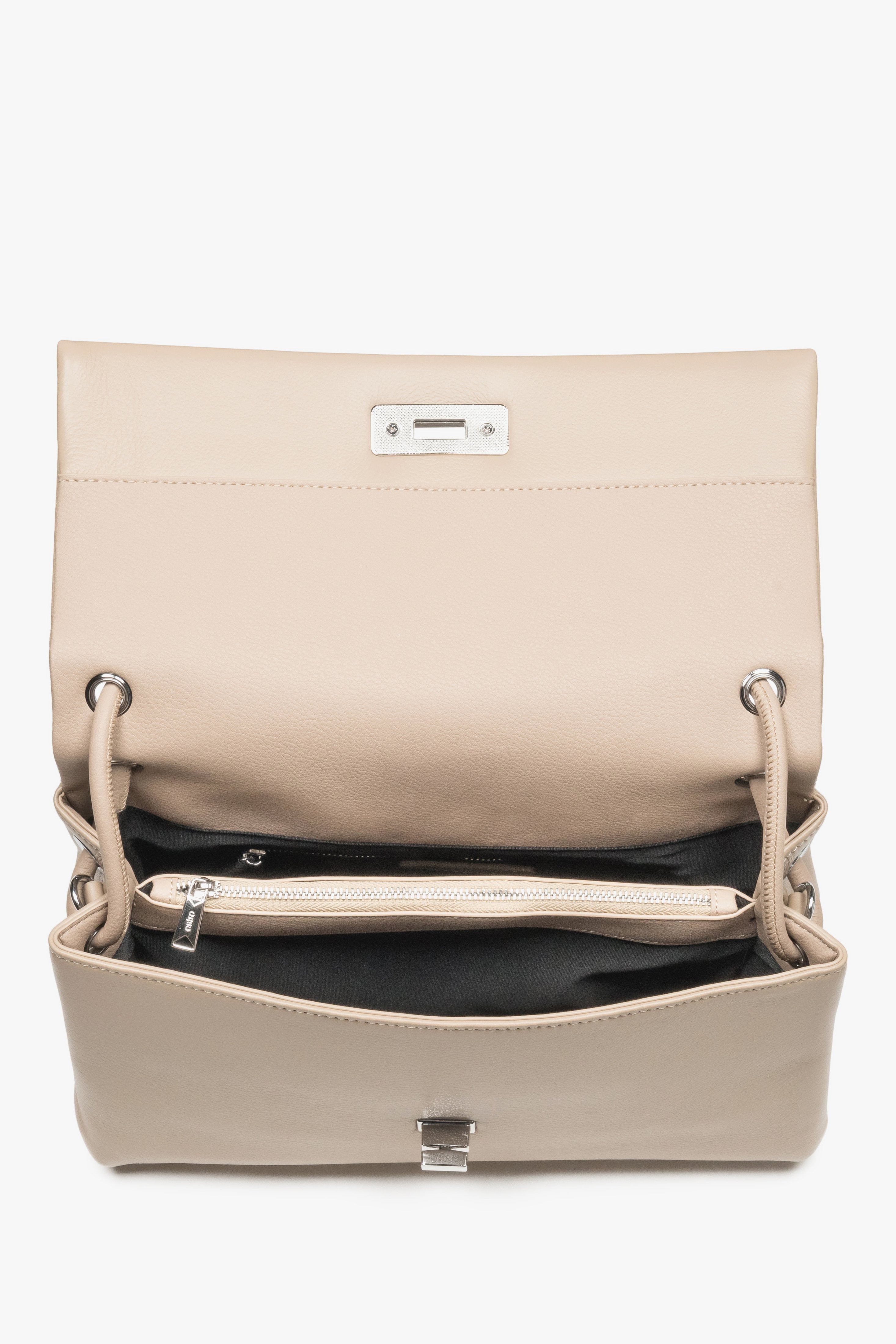 Compact beige women’s crossbody bag made of genuine leather by Estro.