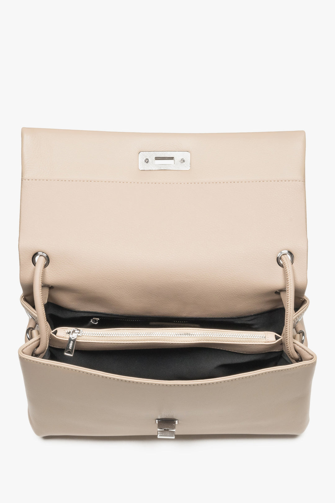 Compact beige women’s crossbody bag made of genuine leather by Estro.