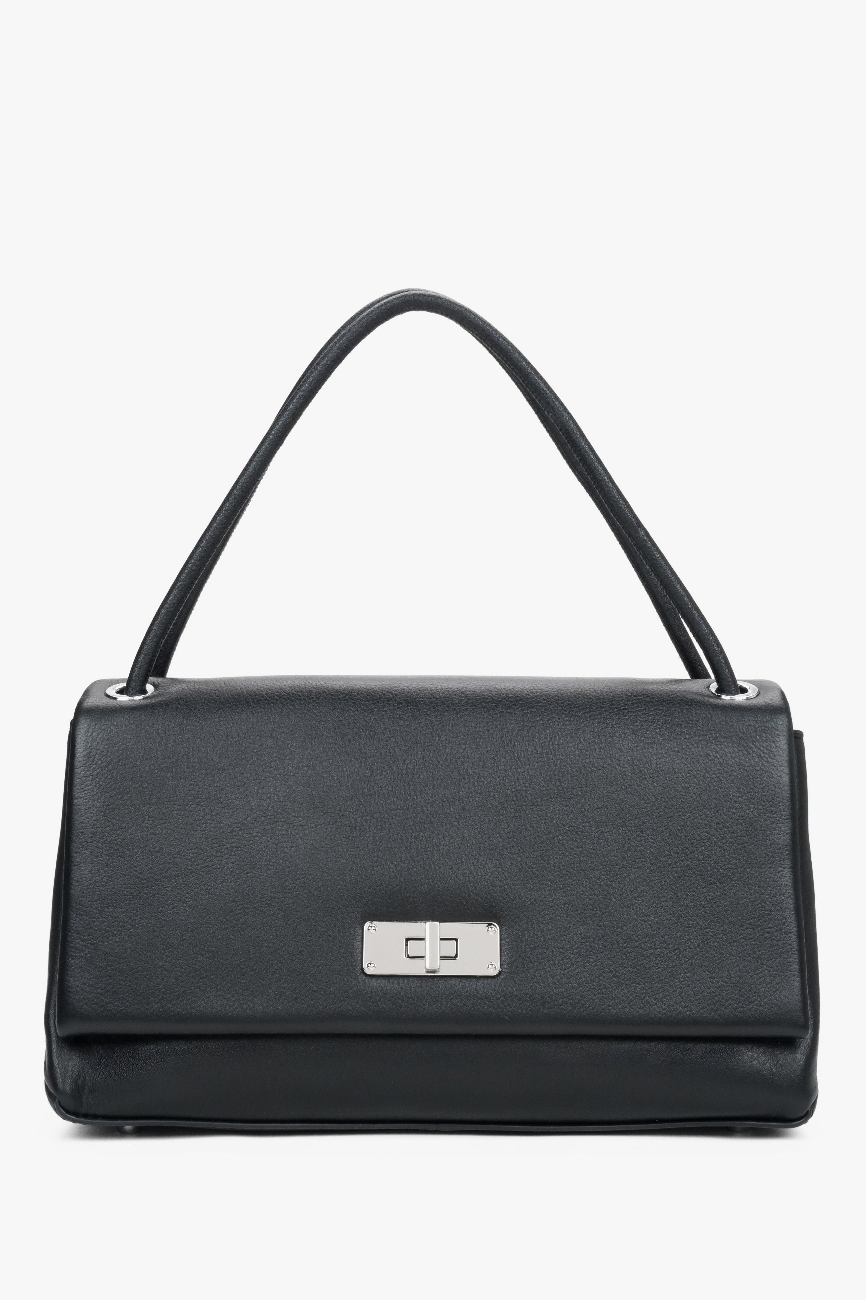 Women’s Compact Black Crossbody Bag made of Genuine Leather Estro ER00119789.