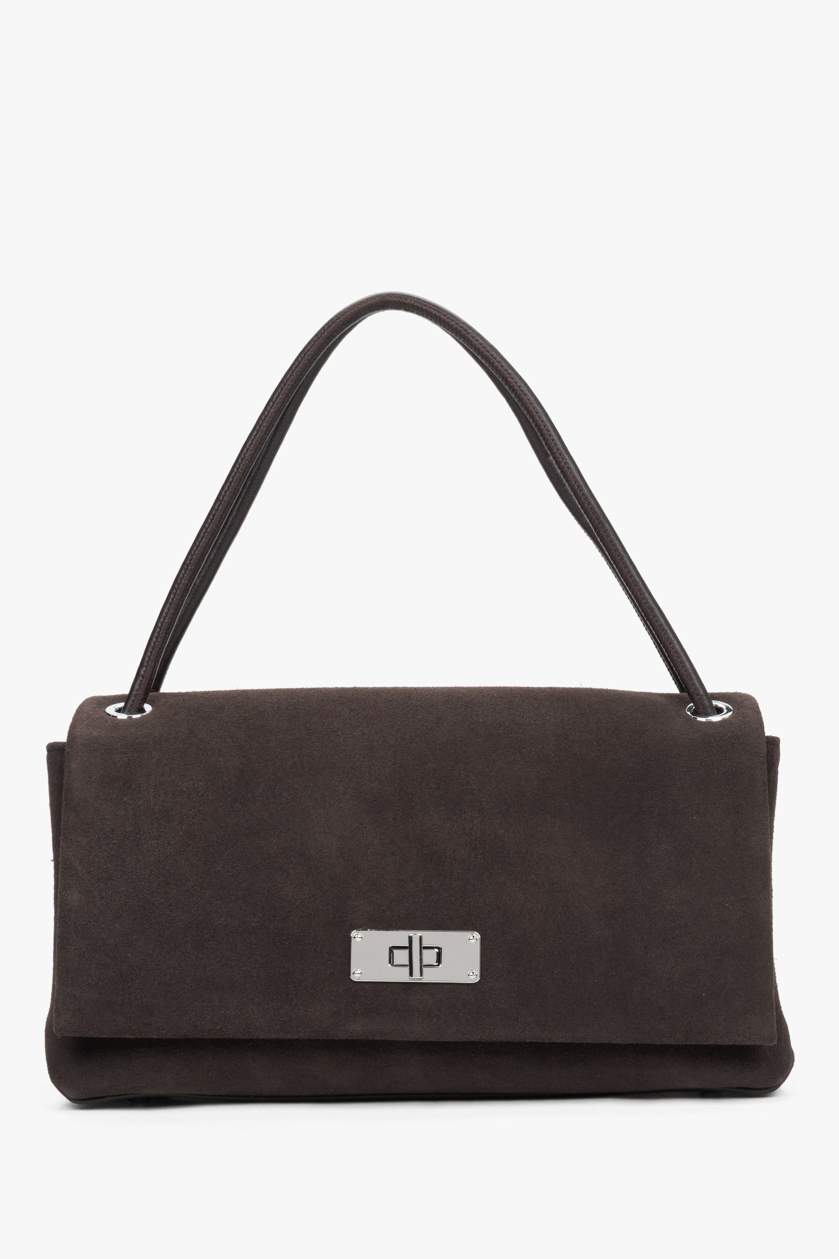 Women’s Compact Dark Brown Crossbody Bag Made of Genuine Velour Estro ER00119795.