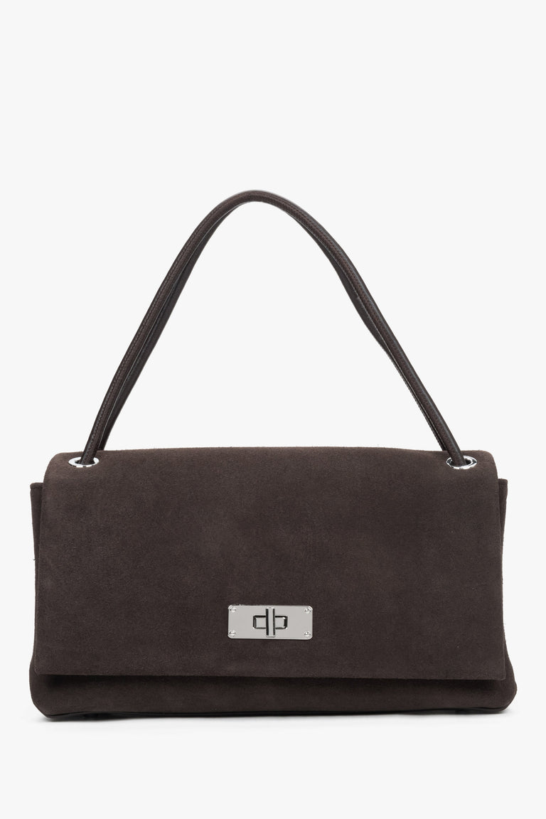 Women’s Compact Dark Brown Crossbody Bag Made of Genuine Velour Estro ER00119795.