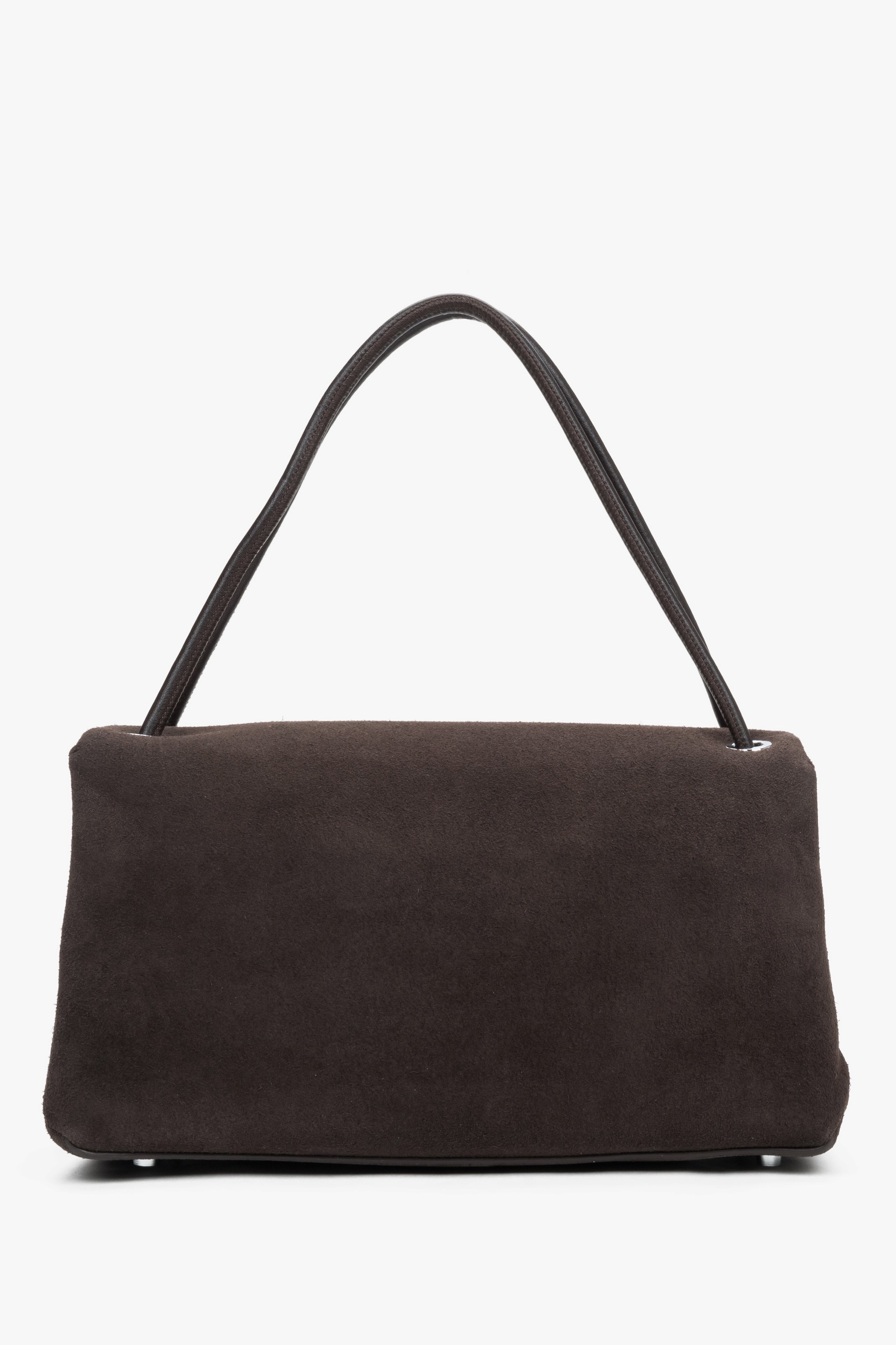 Compact dark brown women’s crossbody bag made of genuine velour – back view.