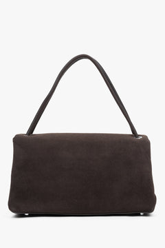 Compact dark brown women’s crossbody bag made of genuine velour – back view.
