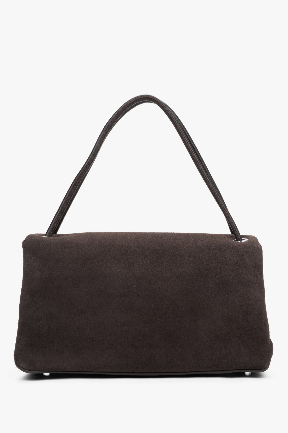 Compact dark brown women’s crossbody bag made of genuine velour – back view.