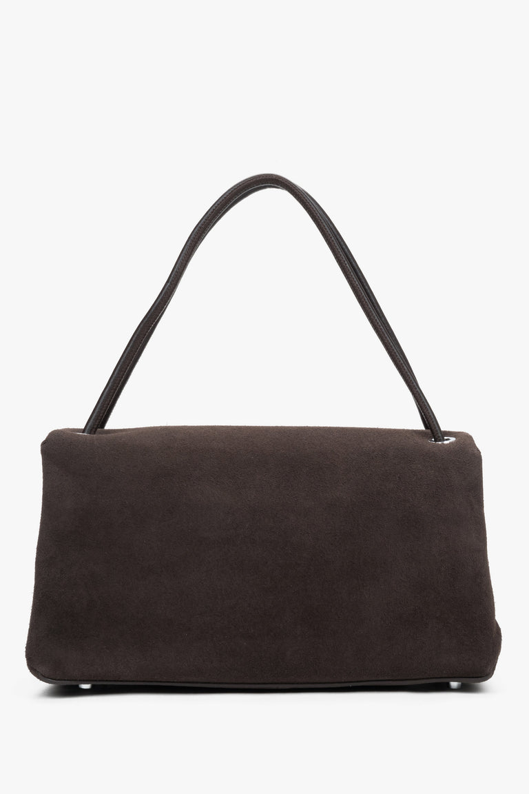 Compact dark brown women’s crossbody bag made of genuine velour – back view.