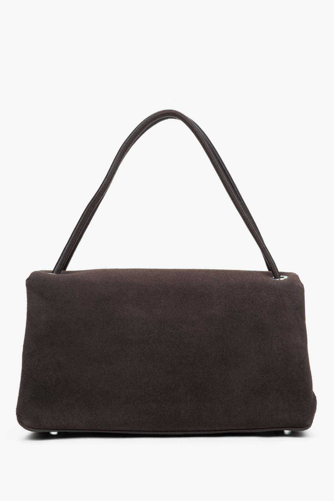 Compact dark brown women’s crossbody bag made of genuine velour – back view.