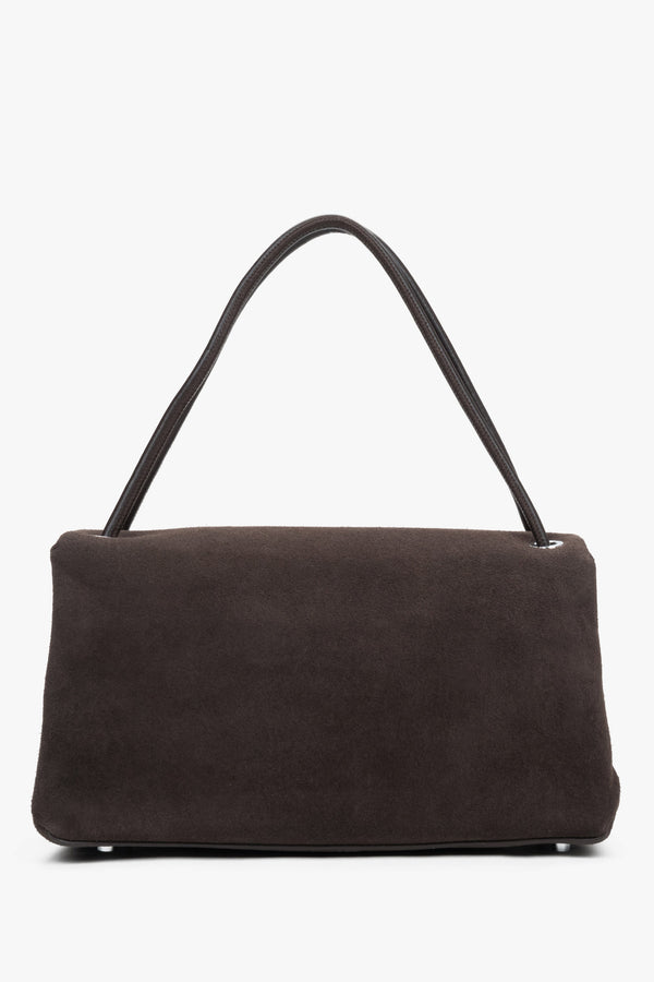 Compact dark brown women’s crossbody bag made of genuine velour – back view.