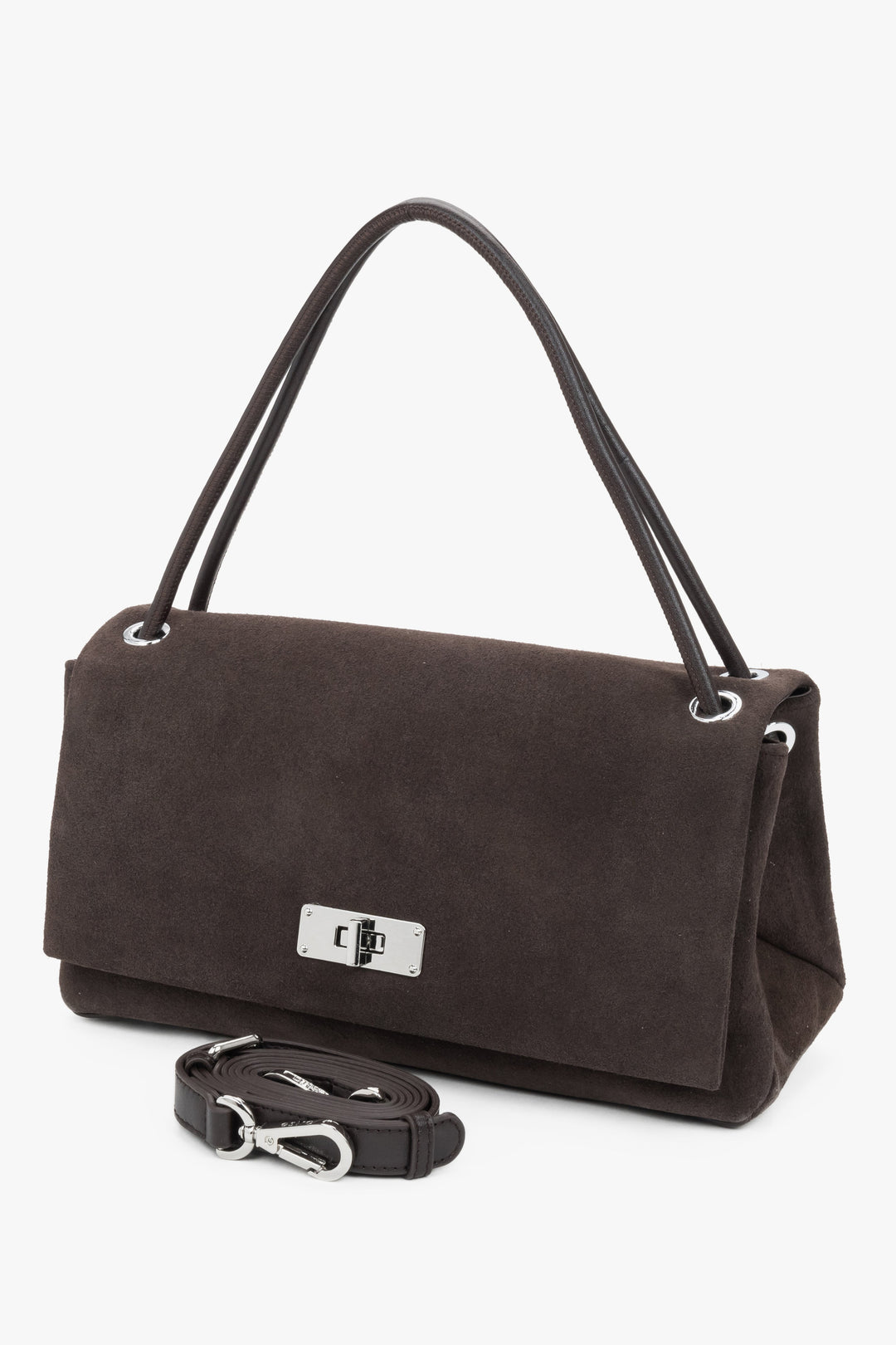 Compact dark brown women’s crossbody bag made of genuine velour by Estro.