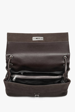 Compact dark brown women’s crossbody bag made of genuine velour by Estro.