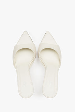 Top view of women's cream beige leather heeled mules by Estro