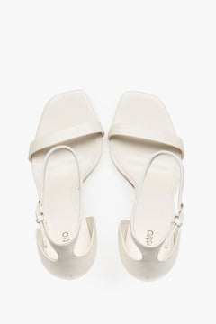 Top view of women's cream beige leather high heel sandals by Estro