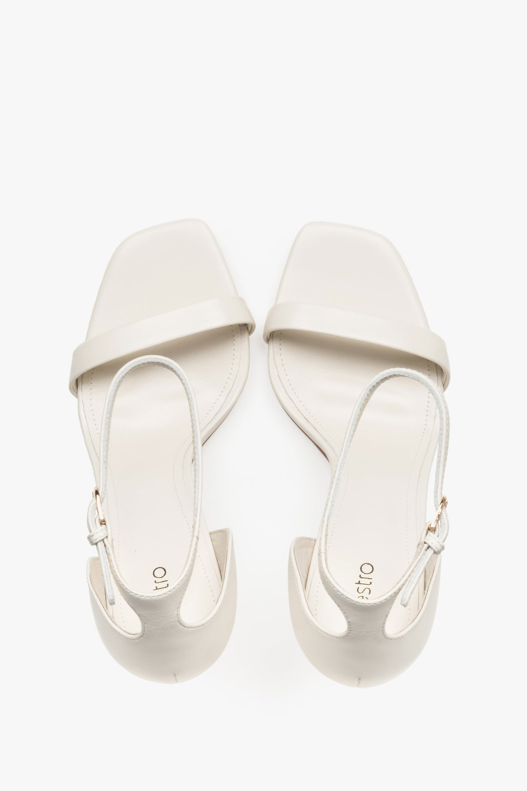 Top view of women's cream beige leather high heel sandals by Estro