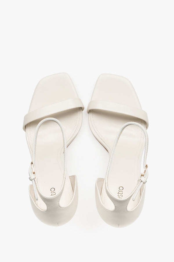 Top view of women's cream beige leather high heel sandals by Estro