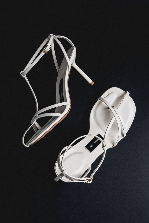 Women's cream beige leather high heel sandals by Estro Selection
