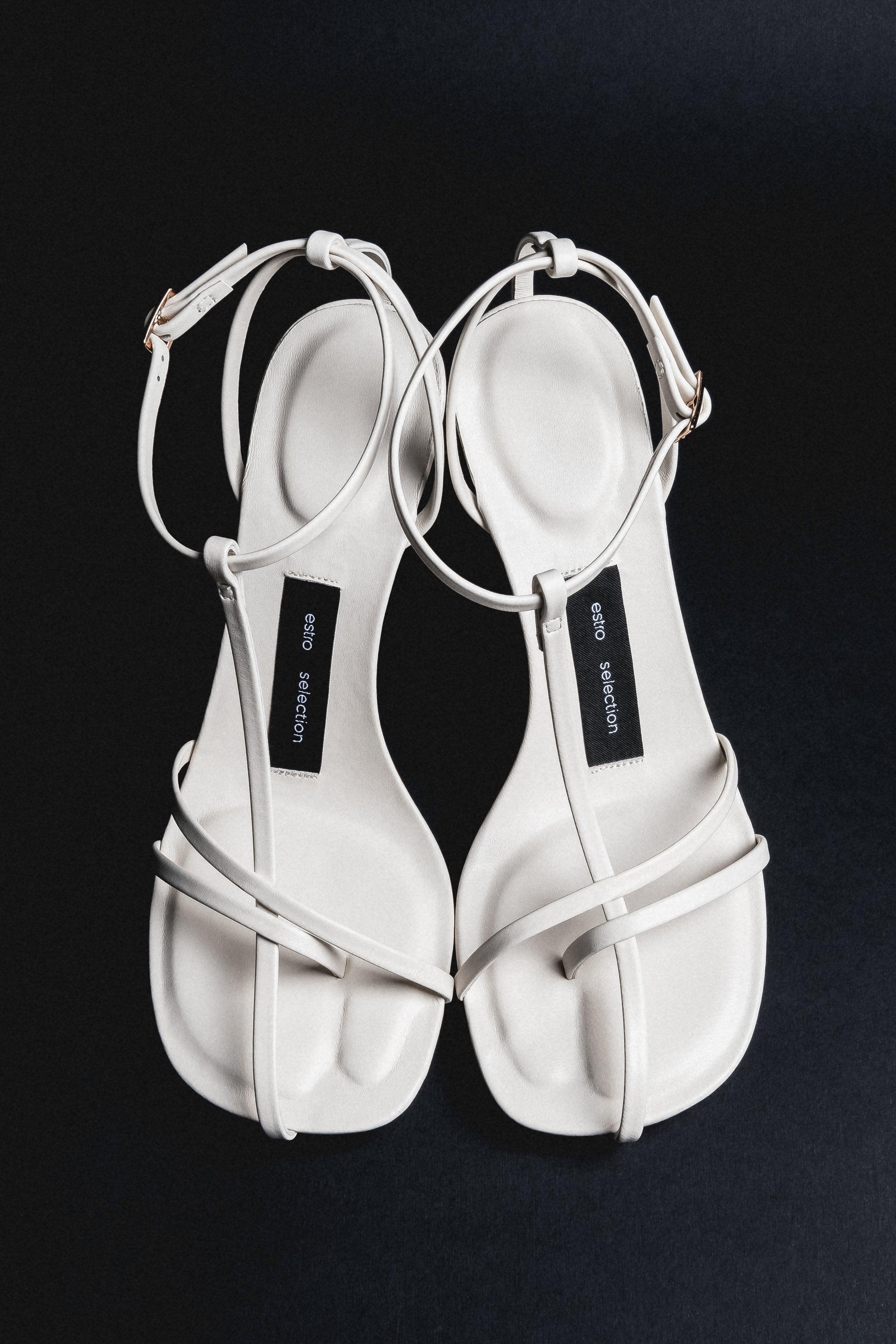 Top view of women's cream beige leather high heel sandals by Estro Selection
