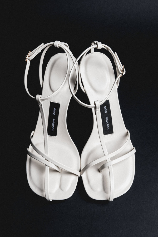 Top view of women's cream beige leather high heel sandals by Estro Selection
