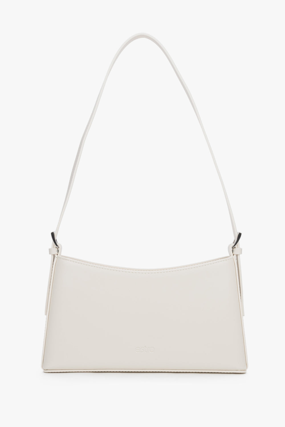 Women's cream beige leather shoulder bag by Estro with slim baguette shape.