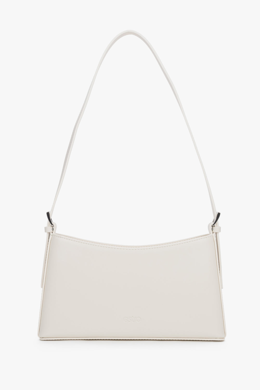 Women's cream beige leather shoulder bag by Estro with slim baguette shape.