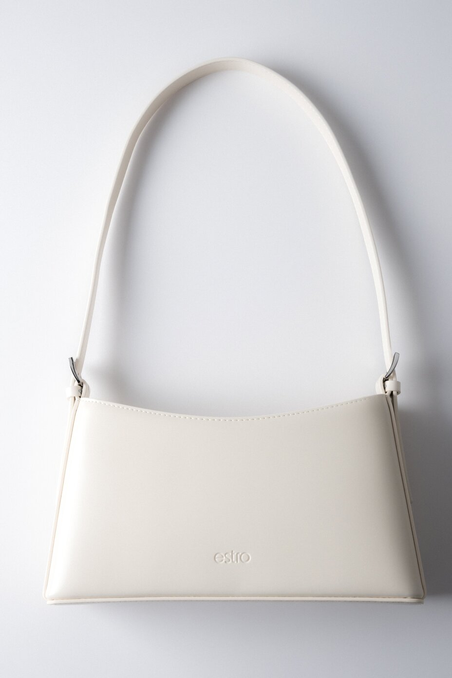 Women's Cream Beige Leather Shoulder Bag with Adjustable Strap Estro ER00119794