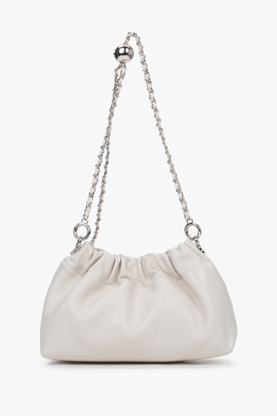 Front view of women's cream beige leather shoulder bag by Estro Selection