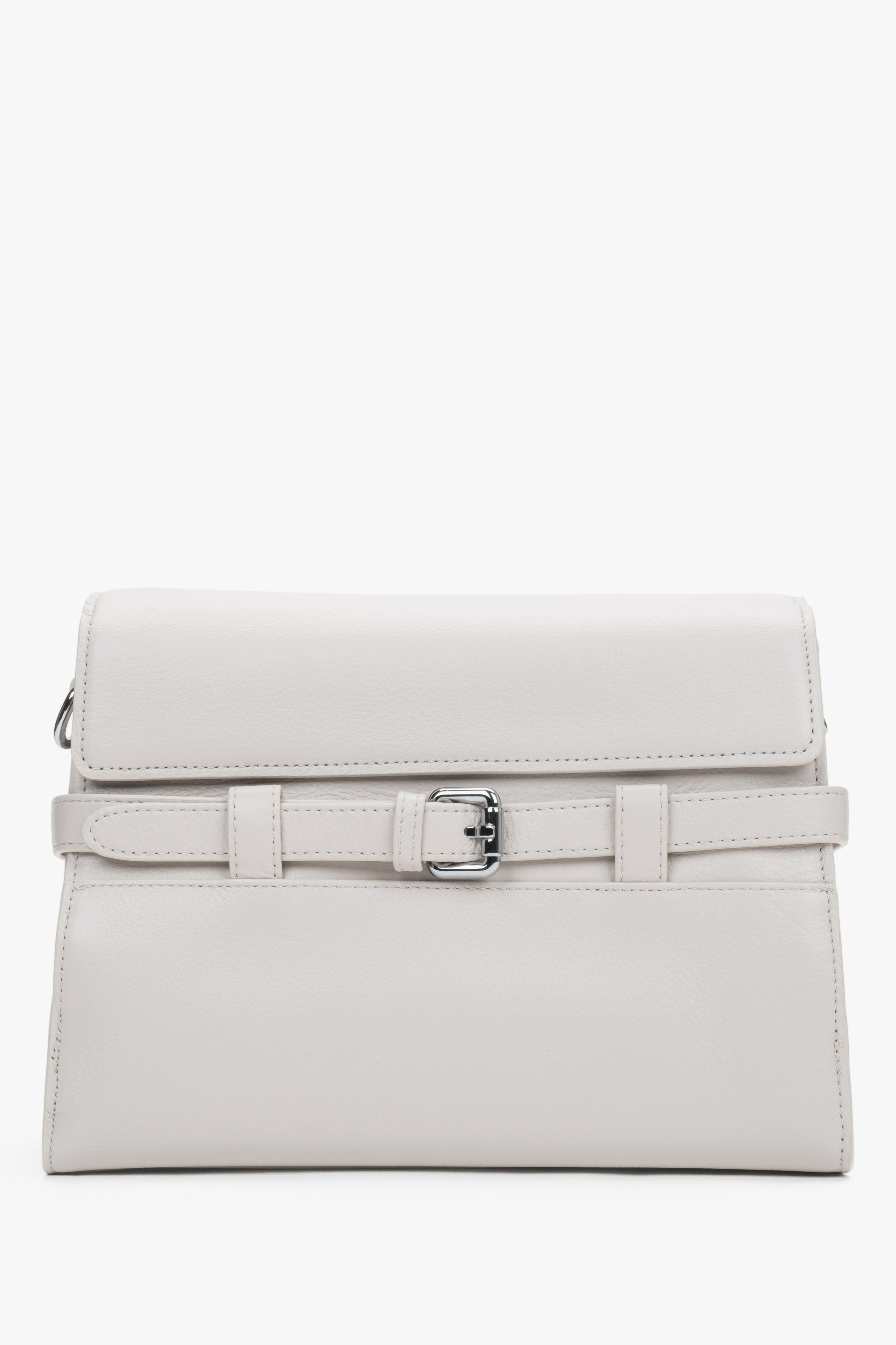 Women's cream beige leather shoulder bag with decorative buckle by Estro