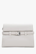 Women's cream beige leather shoulder bag with decorative buckle by Estro