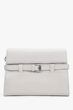 Women's cream beige leather shoulder bag with decorative buckle by Estro