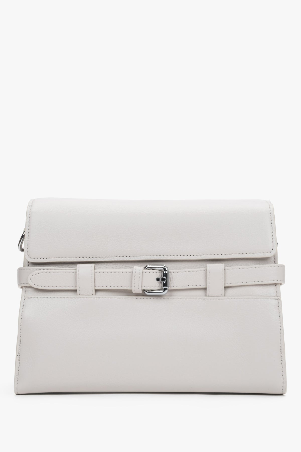 Women's cream beige leather shoulder bag with decorative buckle by Estro