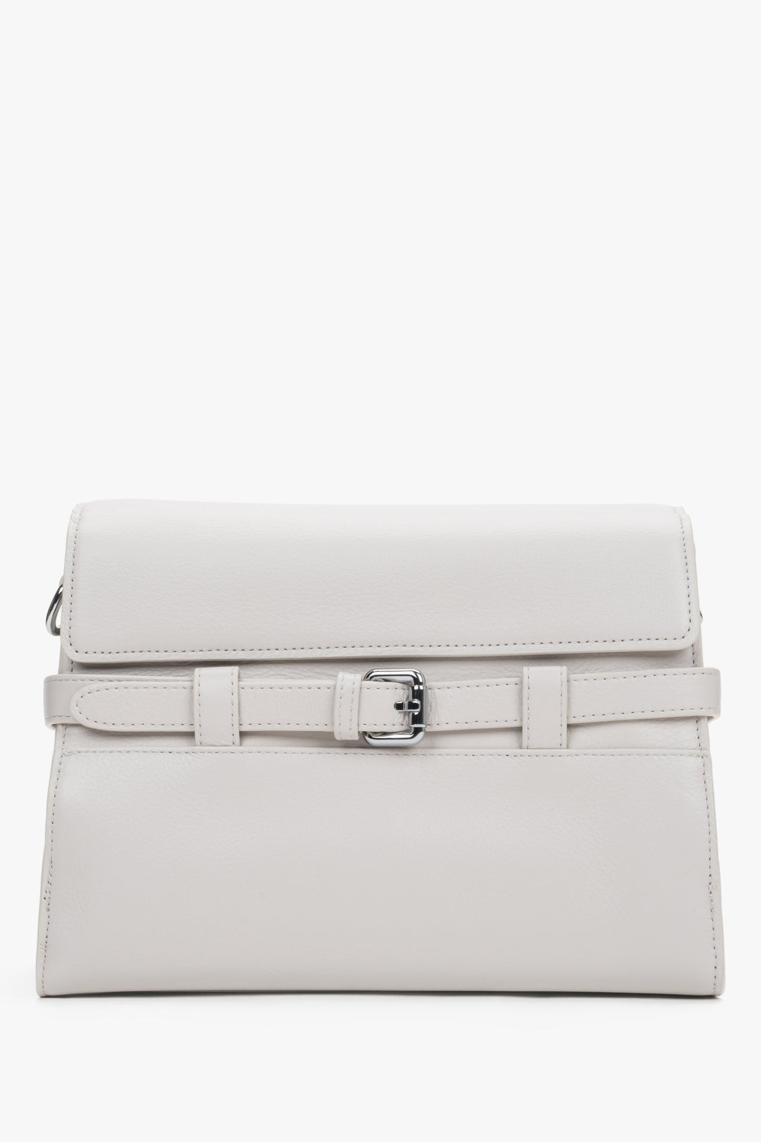 Women's cream beige leather shoulder bag with decorative buckle by Estro