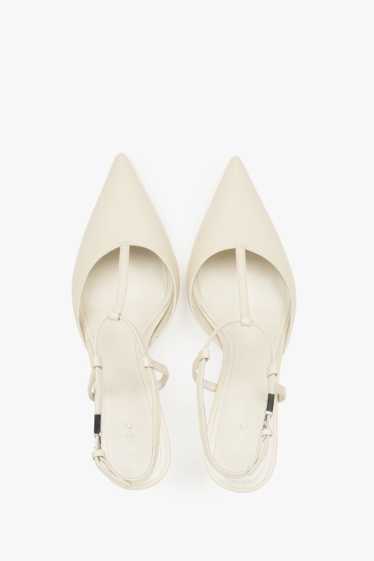 Estro cream beige leather slingback stilettos for women.