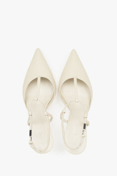 Estro cream beige leather slingback stilettos for women.