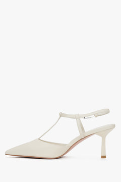 Women's elegant slingbacks with stiletto heel in cream beige leather.