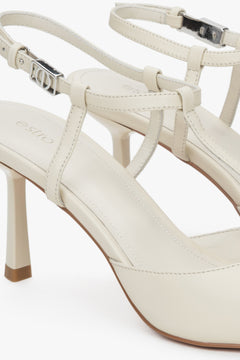 Pointed toe cream beige leather slingbacks – women's stilettos by Estro.