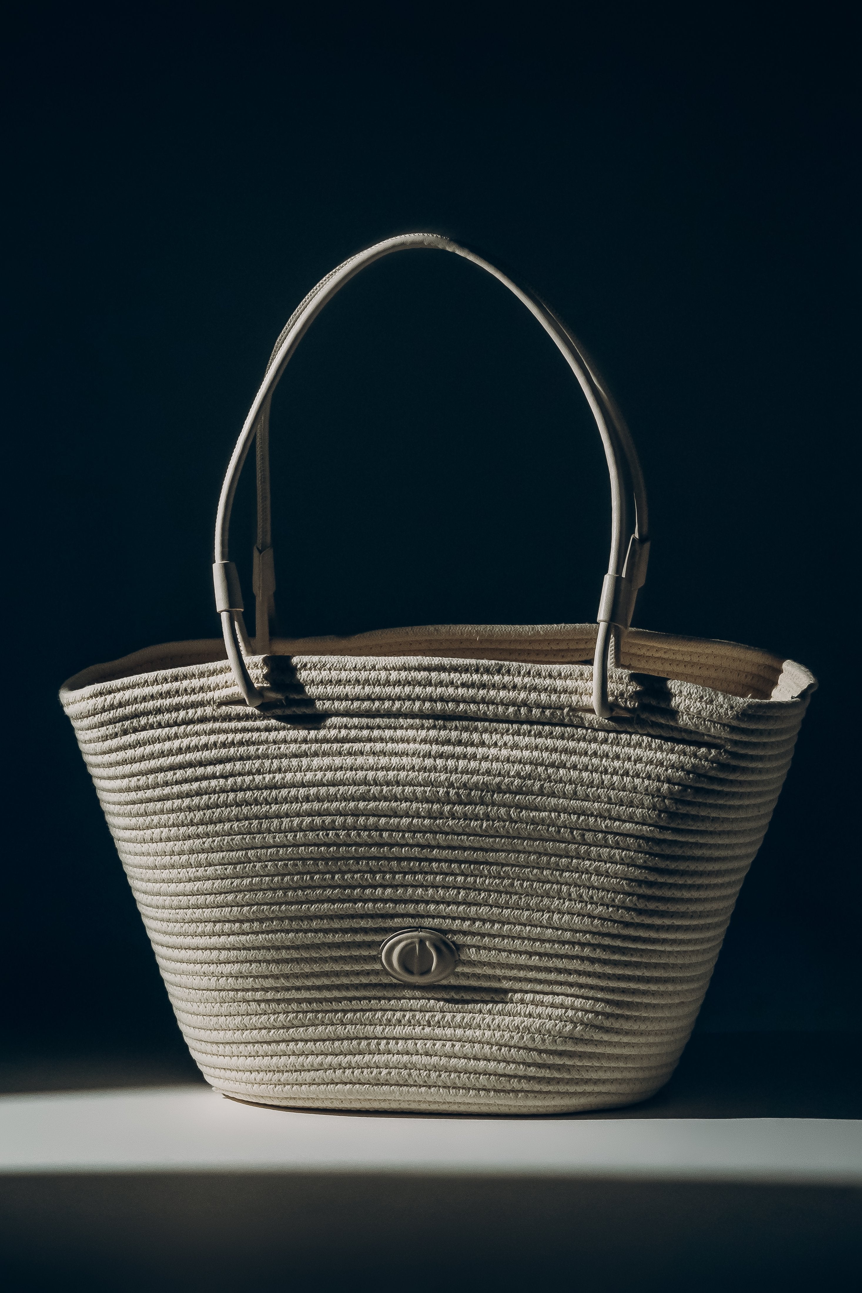 Women's cream beige textile shopper bag with straw texture by Estro